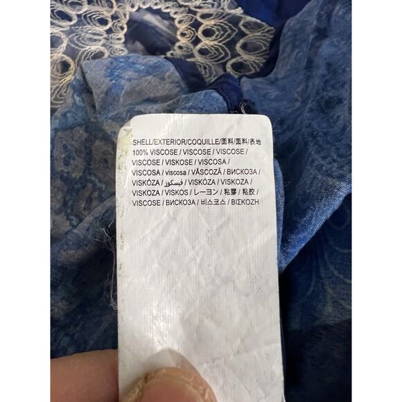 Desigual EUC Blue Embroidered Batinga Button Up Flutter Sleev Top Shirt Blouse M - Picture 10 of 10